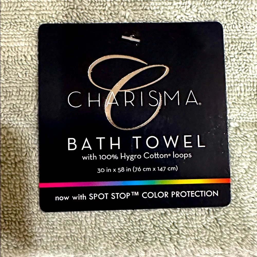 NWT🛁CHARISMA SET OF 2 JADE BATH TOWELS 100% HYGRO COTTON LOOPS-  30 x 58 INCHES